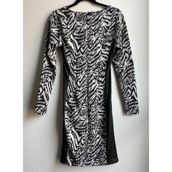Zebra Print Bodycon Dress Kardashian Kollection Women M Black White Bold Glam - Picture 3 of 14